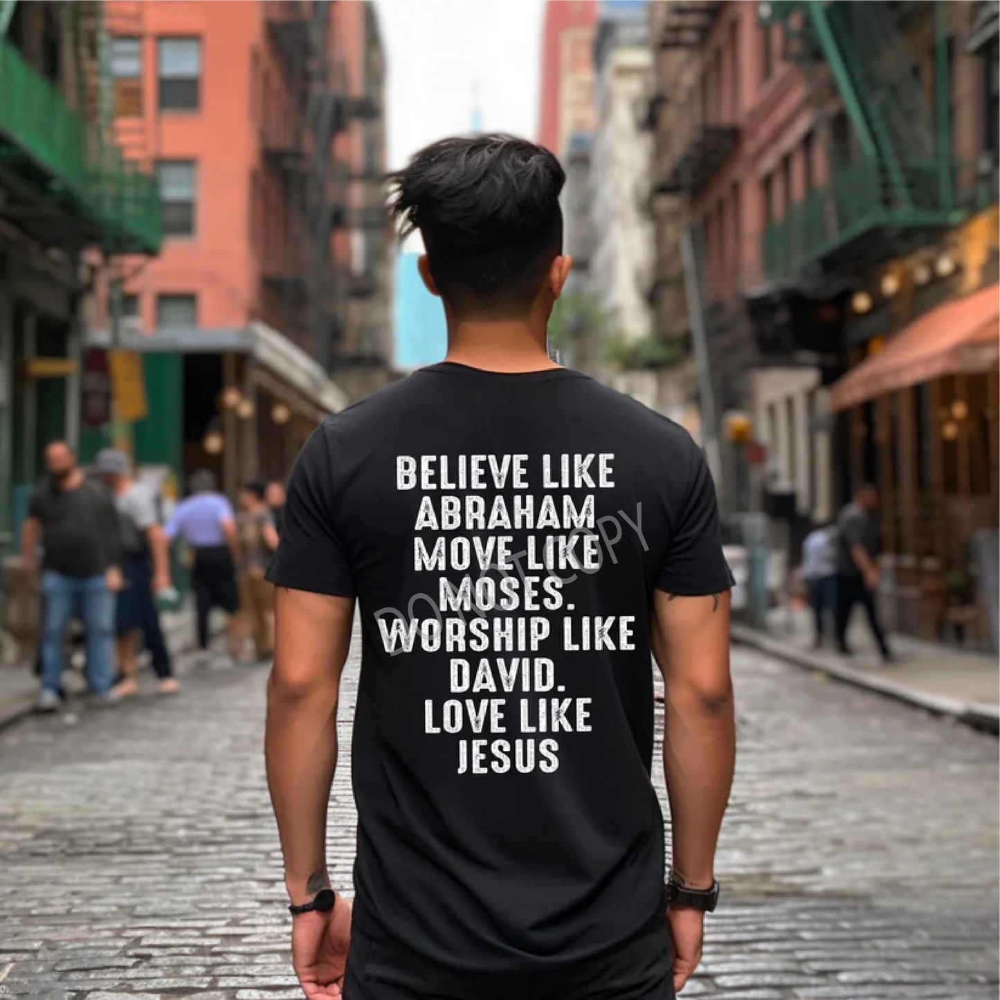 Believe Like Abraham-White Font-Front & Back-Tee